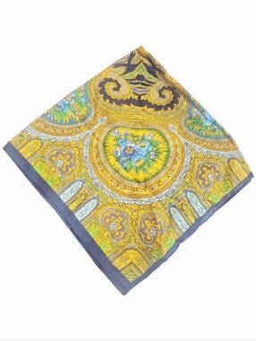 Vintage English Village Navy Blue & Marigold Floral Countryside Wool Scarf